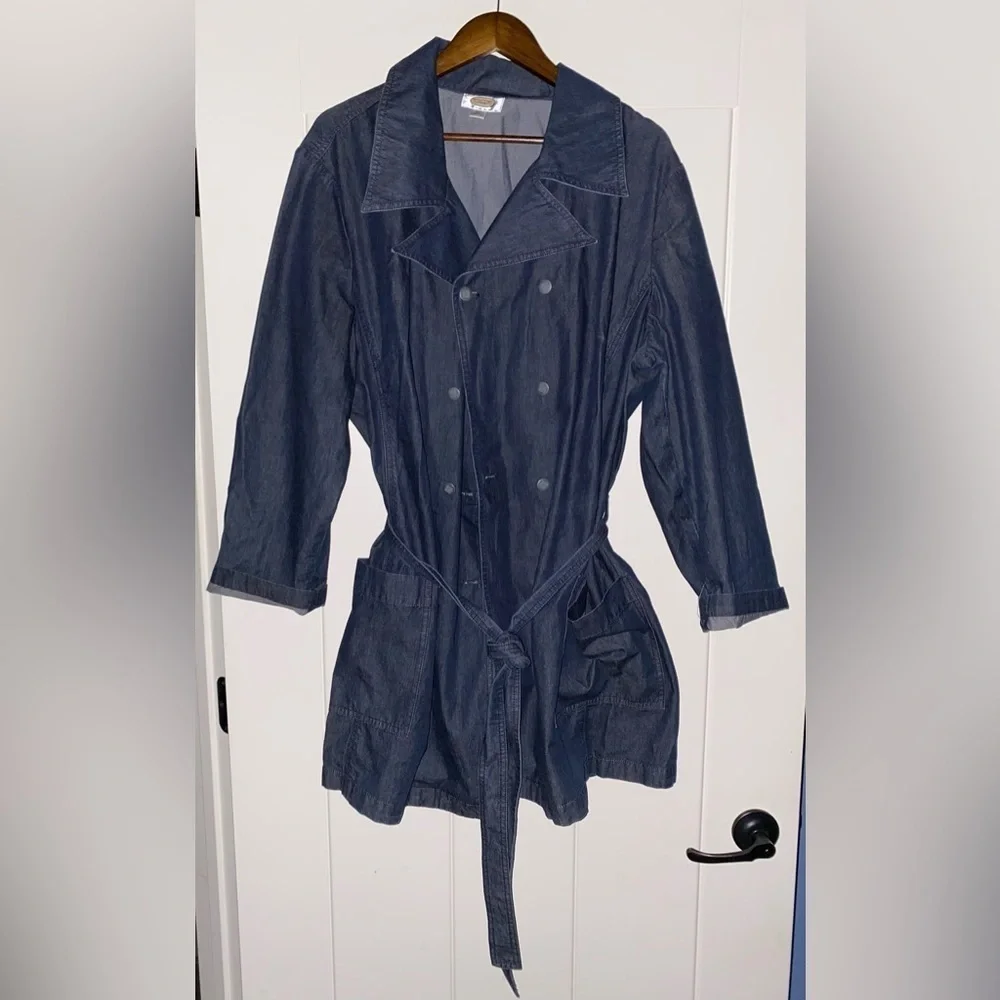 Talbot Notch Double Breasted‎ Self Tie Denim Coat Jacket Plus Women 20W Casual
